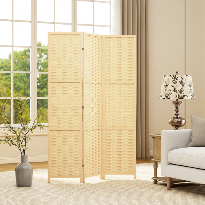 HOMCOM 3-Panel Room Divider, 5.6 FT Wall Divider, Natural Wood