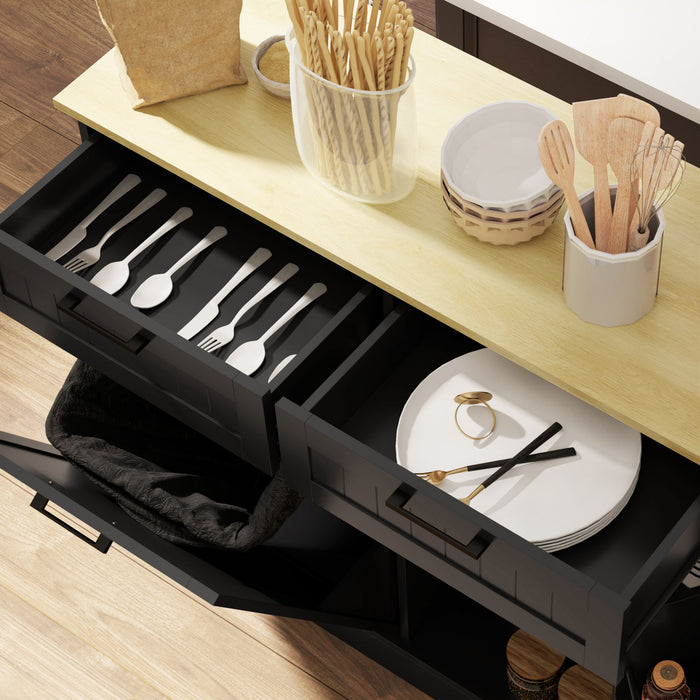 HOMCOM Tilt Out Trash Cabinet, Kitchen Island with 2 Drawers, Black