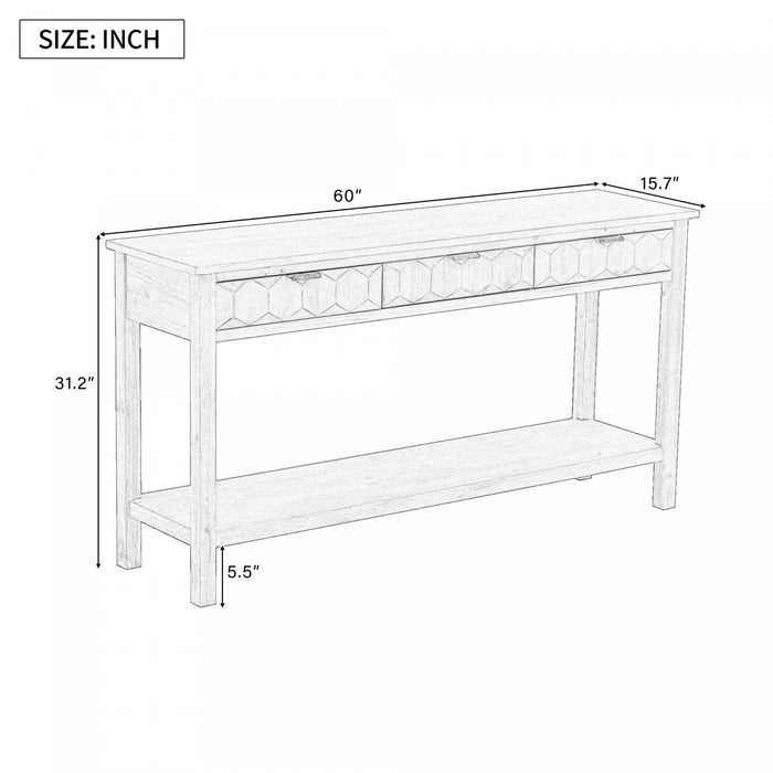 Oliver 60'' Fir Veneer Entryway Table with Honeycomb Design and Drawers, Natural Sofa Table