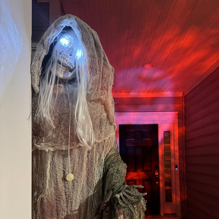 Outsunny 6ft Animated Prop Skeleton Witch, Indoor Halloween Decorations