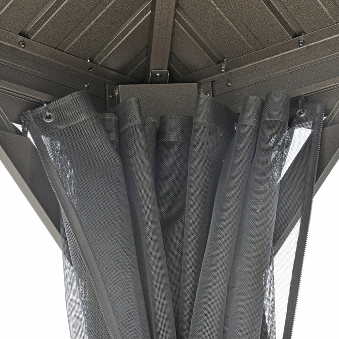 Outsunny 10' X 12' Outdoor Hardtop Gazebo With Galvanized Steel Canopy & Netting Sidewalls For Lawn, Backyard, Brown