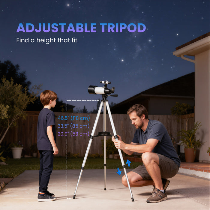 Outsunny Telescope for Adults and Beginners, 70 mm Aperture Portable 400 mm Refractor Telescope with 40X/16X Magnification, Adjustable Tripod, Carry Bag for Travel, White