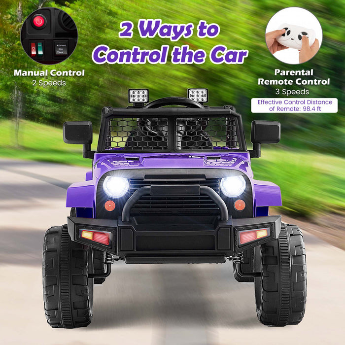 Costway 12v Kids Ride On Truck Car Electric Vehicle Remote With Music & Light Purple