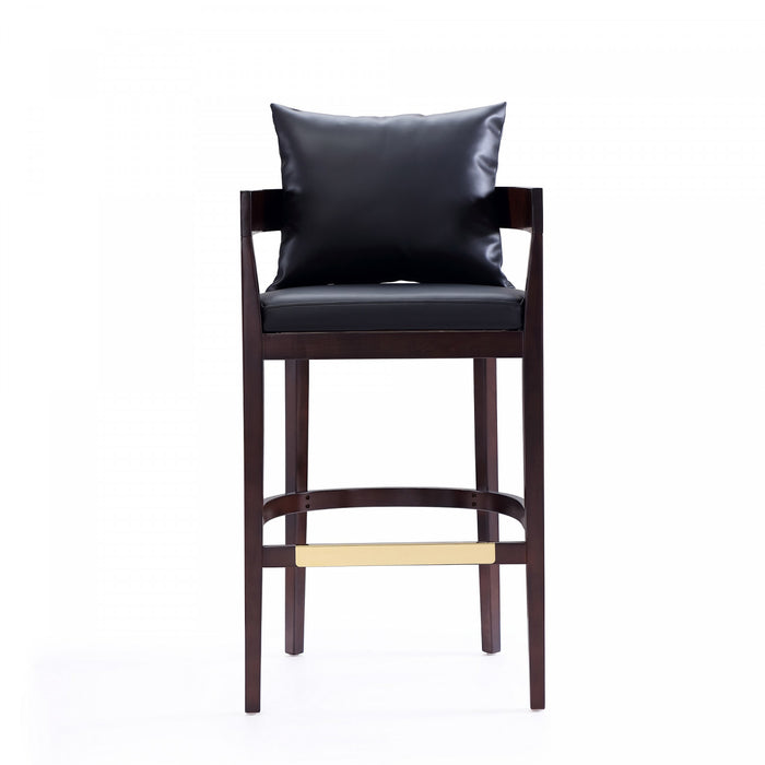 Ritz Mid-Century Modern Wood Upholstered Barstool in Black - Set of 2