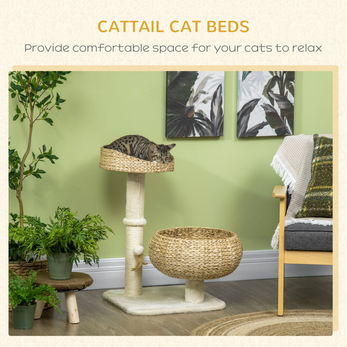 Pawhut 28\" Cat Tree With Scratching Post, Cat Tower For Indoor Cats With Double Beds, Beige
