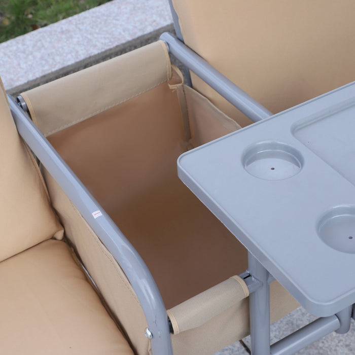 Outsunny Double Outdoor Swing Chair 2 Person Covered Swing Porch Swing W/ Pivot Table And Storage Console, Beige
