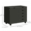 HOMCOM Modern Mobile 5-Drawer Chest with Door, Office Storage Cabinet Black