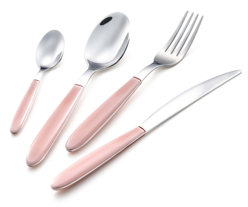 Arimi Nilu Italian Stainless Steel 24 Piece Flatware Set - Service For 6 - Pink Handle