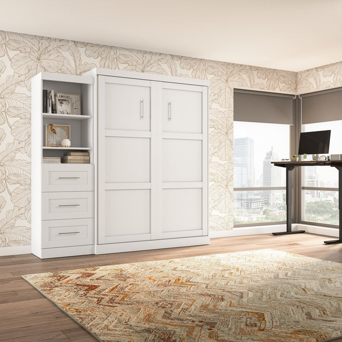 Bestar Pur Queen Murphy Bed and Shelving Unit with Drawers 90-Inch Wall Bed