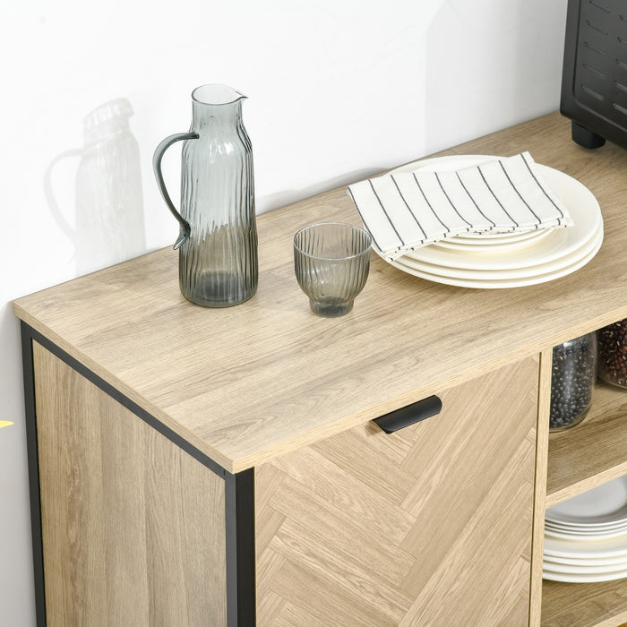 HOMCOM Sideboard Storage Cabinet with Adjustable Shelves Oak Tone