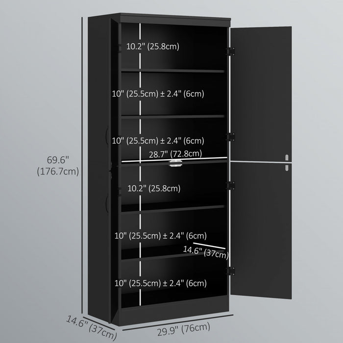 HOMCOM Kitchen Pantry Storage Cabinet, 6-tier Pantry with 4 Doors, Black