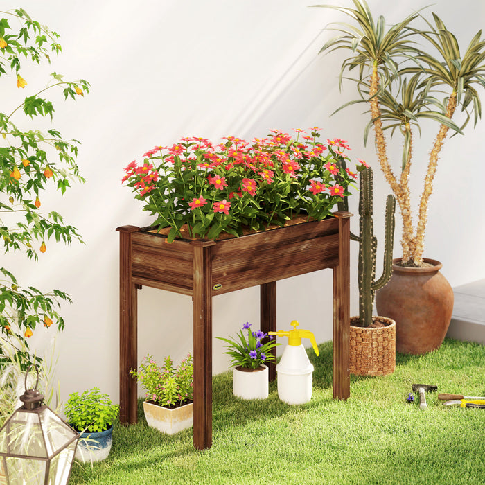 Outsunny 34\"x18\"x30\" Elevated Planter Box, Wooden Patio Raised Garden Bed