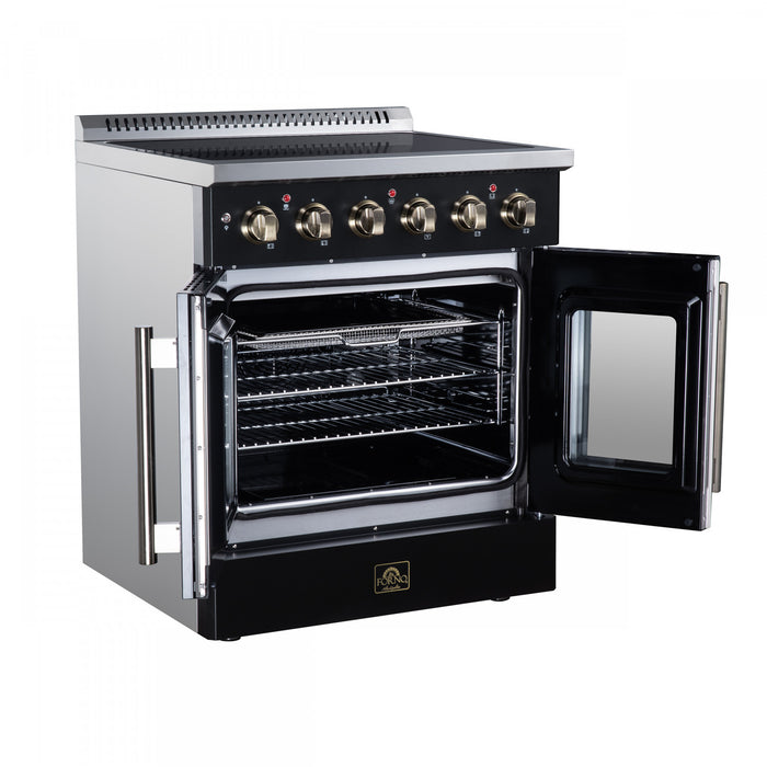 Galiano 30 Inch French Door Electric Range, 4 radiant burners, 4.32 cu.ft., Black - FFSEL6917-30BLK