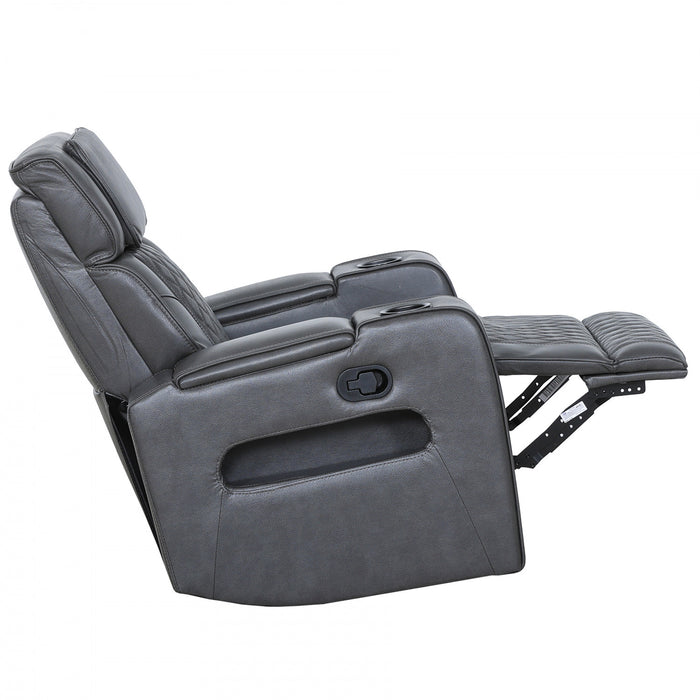 Kingsley 37 in. Leather Match Swivel Glider Recliner - Charcoal