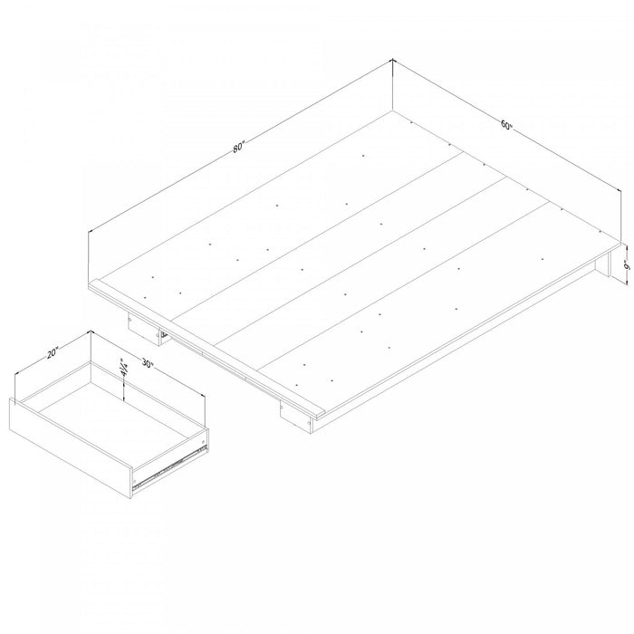 Fusion Full Platform Bed With Drawer - Bleached Oak 