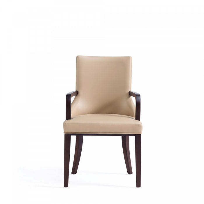 Shubert Modern Wood Vegan Leather and Velvet Armchair in Tan - Set of 2