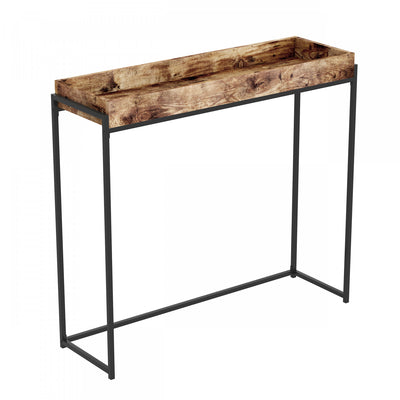 40” Modern Console Table With Sunkey Tray - Brown Reclaimed Wood With Black Metal | Console moderne de 40 po avec plateau encastré - bois recyclé brun avec métal noir
