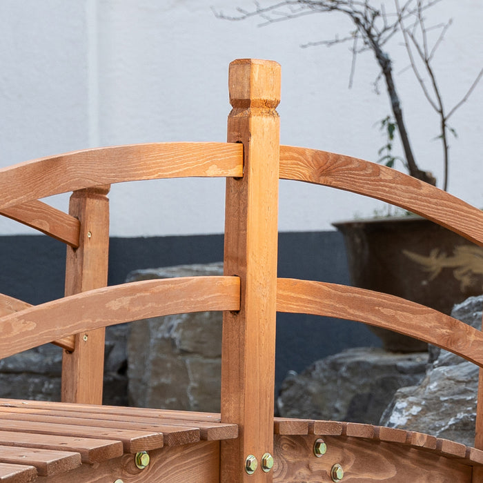 Outsunny 5ft Wooden Garden Bridge Classic Arc Footbridge With Guardrails For Stream Pond Walkway, Orange
