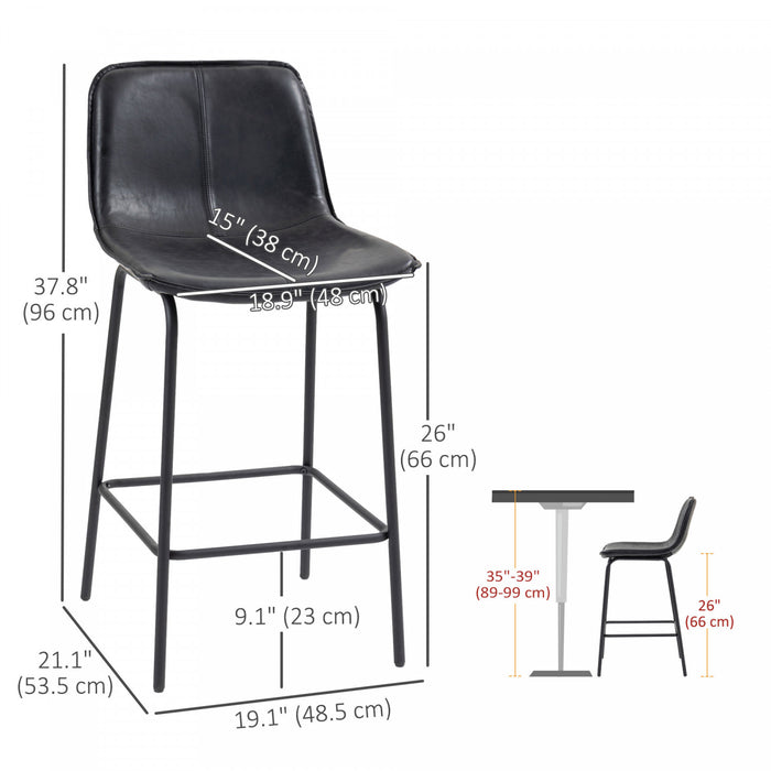 HOMCOM Bar Stools Set of 2, Microfiber Cloth Upholstered Bar Chairs