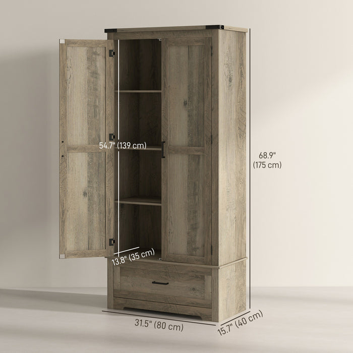 HOMCOM 69\" Tall Kitchen Storage Cabinet with Adjustable Shelves, Grey