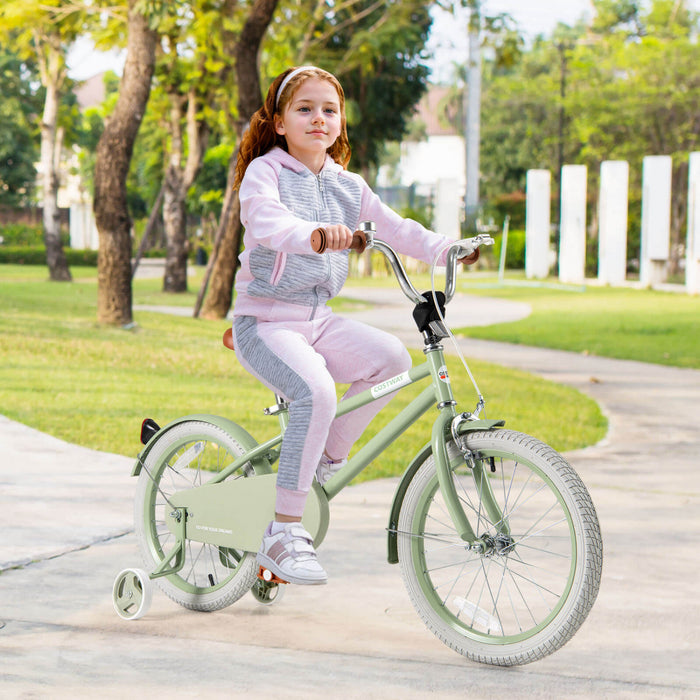 Costway 18\" Kids Bike With Adjustable Saddle Handlebar Removable Training Wheels Handbrake Green