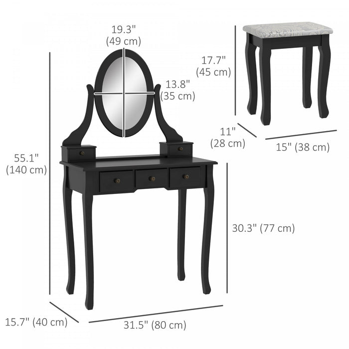 HOMCOM Wooden Vanity Table Set, Makeup Table with 360° Rotating Mirror