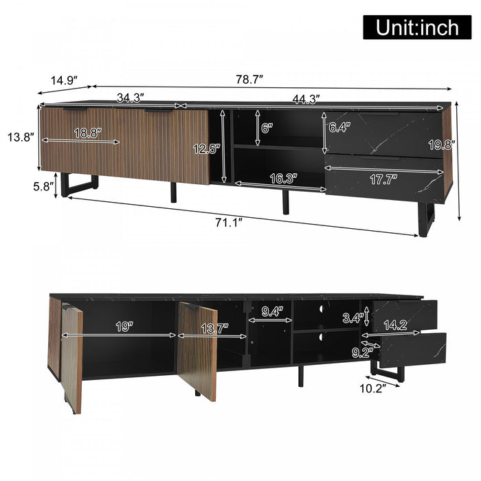 Ethan 78.7\" TV Cabinet with Adjustable LED Lighting,Black Tv Stand