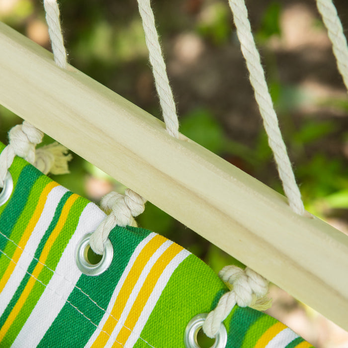 Outsunny 75\" Patio Outdoor Hammock, Striped Camping Hammock Lounge Bed Garden W/ Pillow, Green