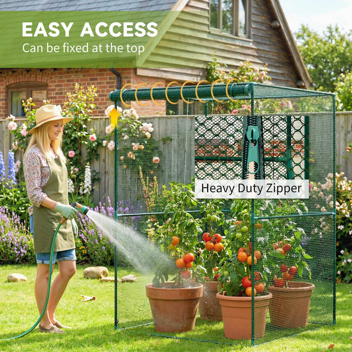 Outsunny 4' x 4' Crop Cage, Plant Protector with Zipper Door, Dark Green