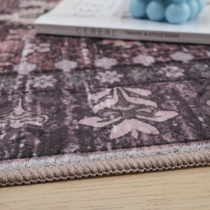 Aqua Brown Flames Washable Non-slip Low Pile Area Rug 5'x7'