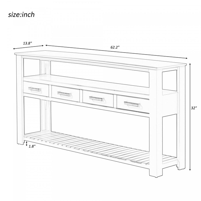 Ava 62.2'' Large Entryway Table with Drawers and Open Shelves,White Sofa Table