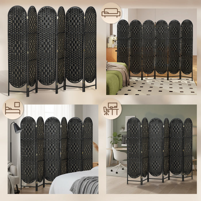 HOMCOM 6 Panel Room Divider, Bohemian Folding Privacy Screen, Black