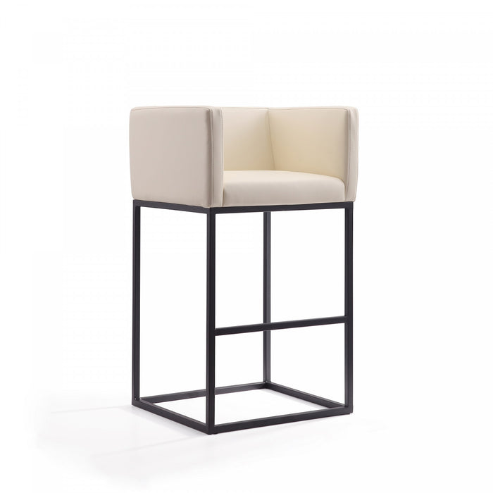Embassy Mid-Century Modern Metal Upholstered Barstool in Cream - Set of 3