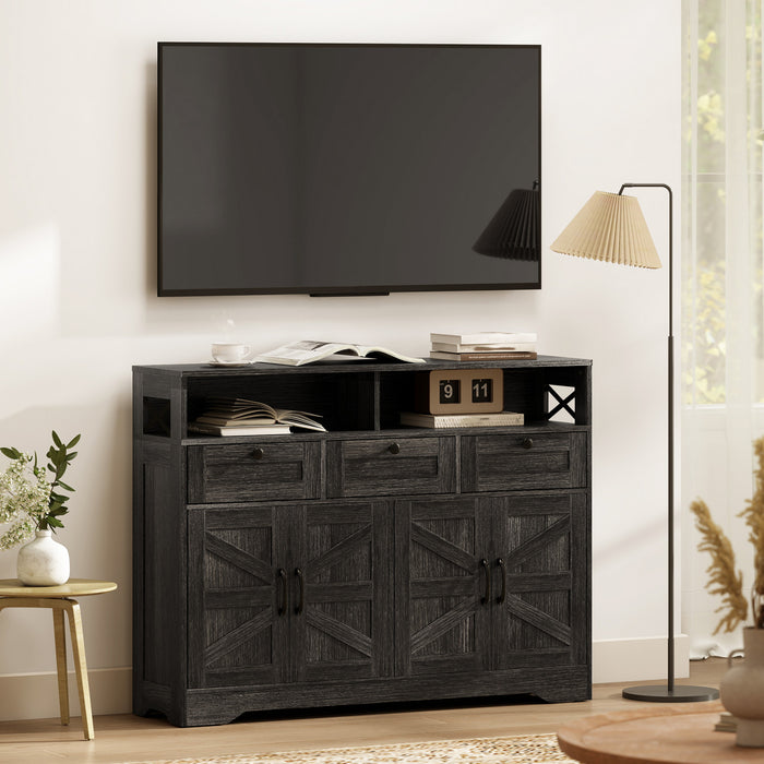 HOMCOM Sideboard, Buffet Cabinet with 4 Barn Doors and 3 Drawers Dark Brown