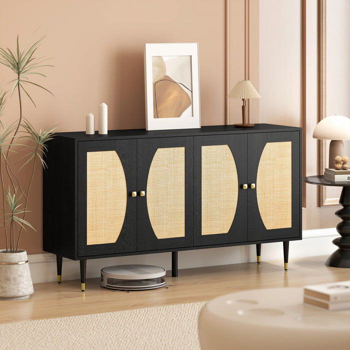 HOMCOM Boho Sideboard, Buffet Cabinet with Adjustable Shelves, Black