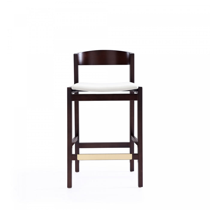 Klismos Mid-Century Modern Wood Upholstered Counter Stool in Ivory - Set of 2