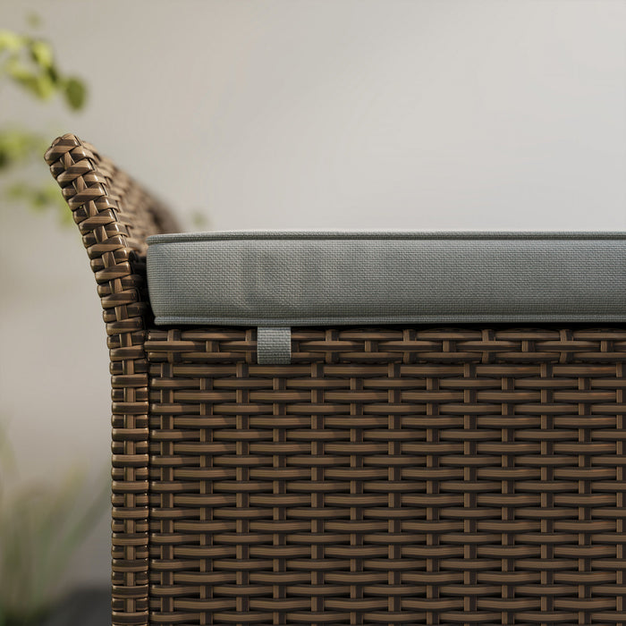 Outsunny 2-in-1 Patio Wicker Storage Bench 27 Gallon Storage Box Dark Grey