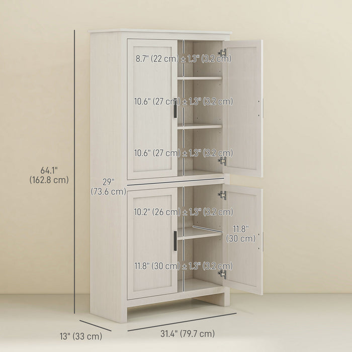 HOMCOM 64\" Kitchen Pantry Storage Cabinet with Adjustable Shelves, White