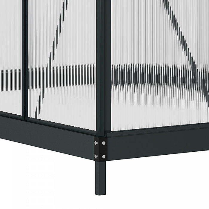 Outsunny 6' X 8' Clear Polycarbonate Greenhouse Walk-in Green House Garden Plants Grow Galvanized Base Aluminum Frame With Rain Gutter, Vent And Sliding Door, Grey