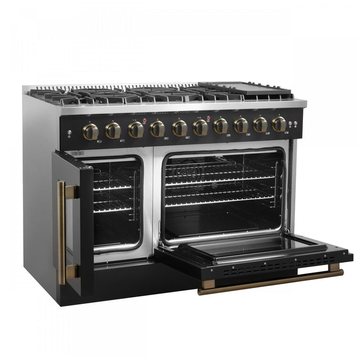 Forno Galiano 48\" Black Gas Range, 4.32 cu.ft- FFSGS6444-48BLK