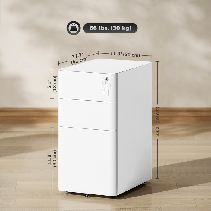 Vinsetto Steel File Cabinet with 3 Drawers, Lockable Filing Cabinet, White