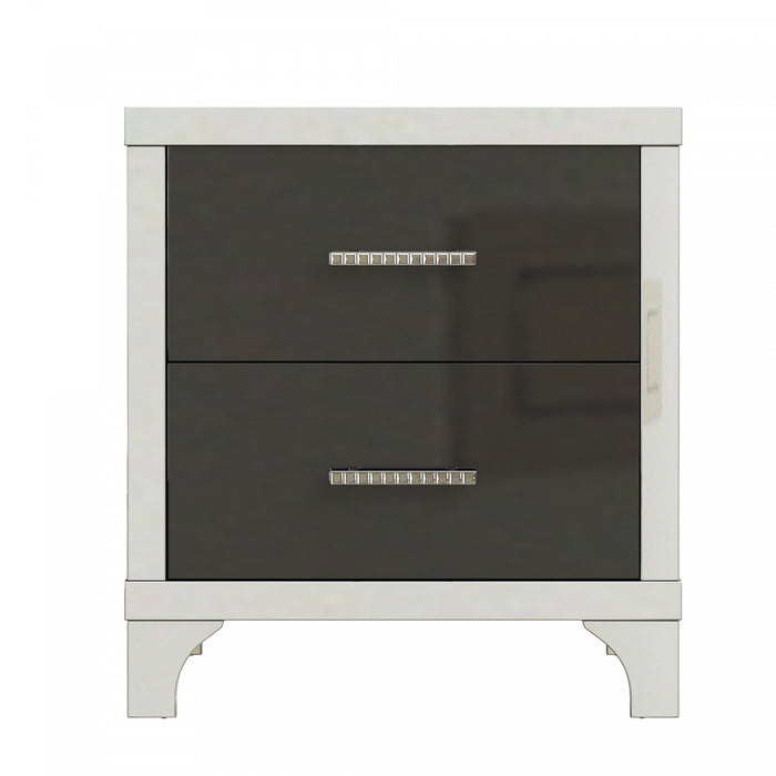 Sophia High Gloss Nightstand with 2 Drawers and Metal Handles,Black