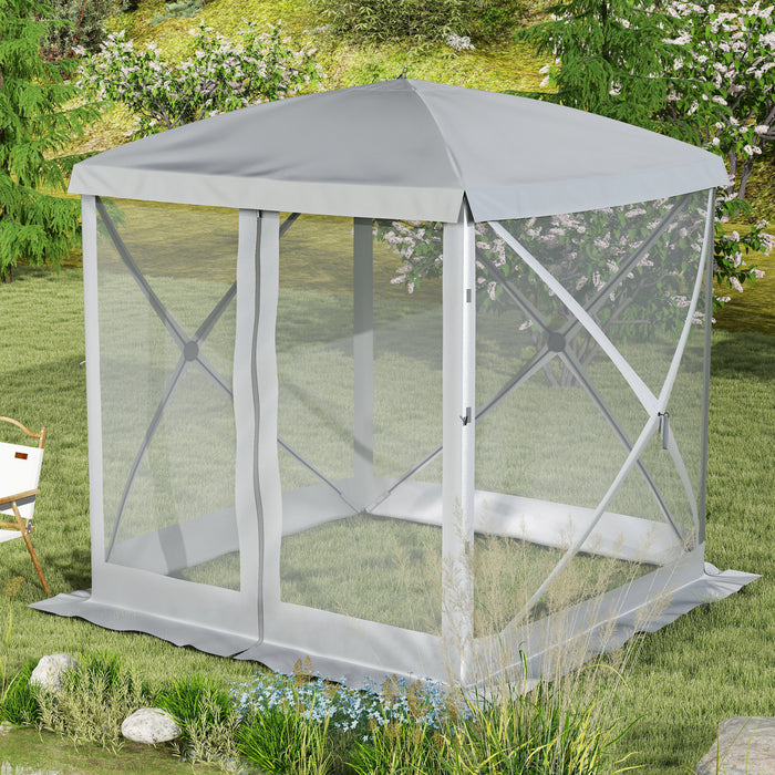 Outsunny Pop-up Screen House Gazebo Camping Instant Setup Tent, Light Grey