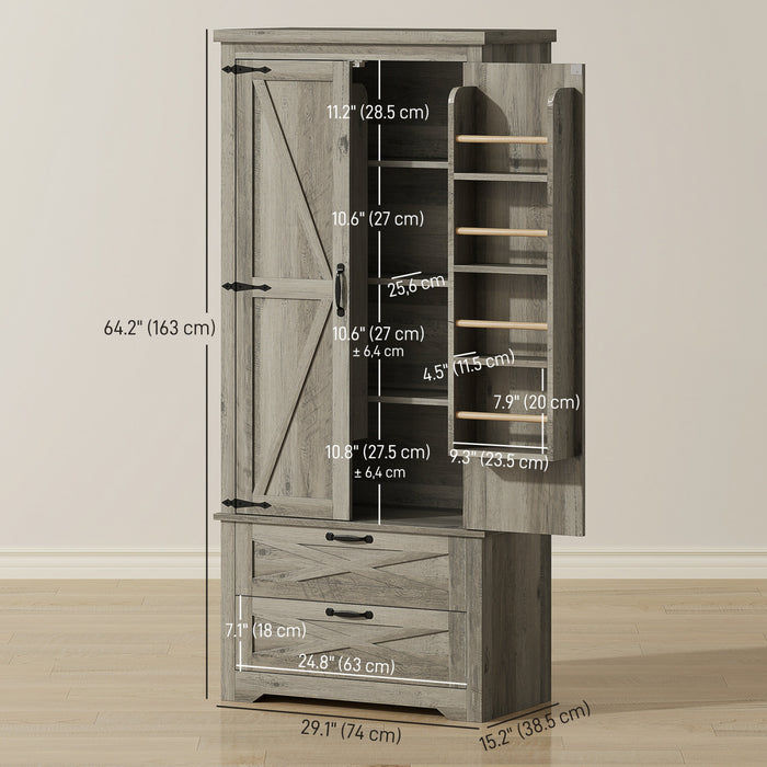 HOMCOM 64\" Kitchen Pantry Cabinet Storage Cabinet with Doors Drawers, Grey