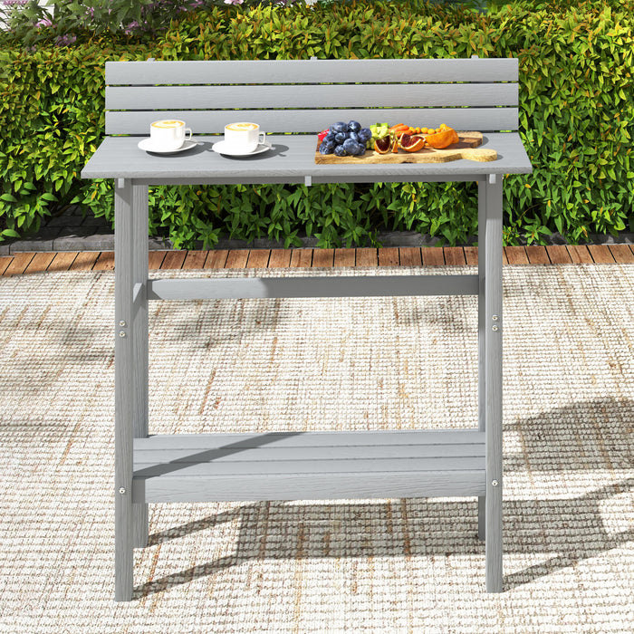 Outsunny Outdoor Bar Table With Built-in Footrest, Slatted Top, Grey