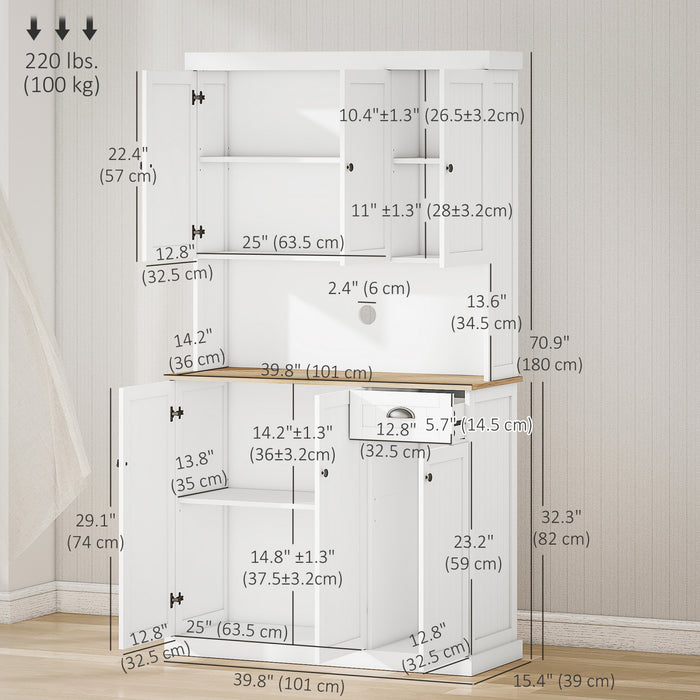 HOMCOM 71\" Buffet with Hutch, Kitchen Pantry Storage Cabinet with Drawer