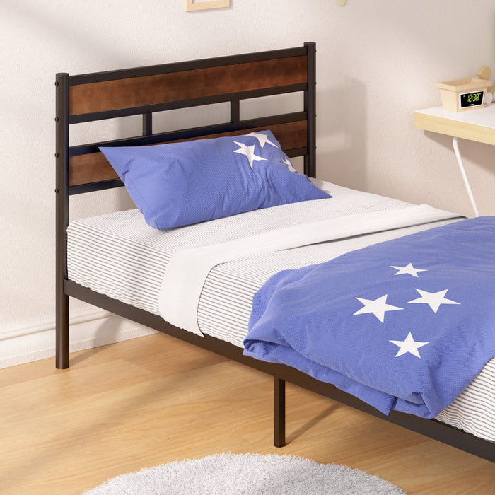 Roman Bamboo and Metal Platform Bed with Headboard - Twin Size
