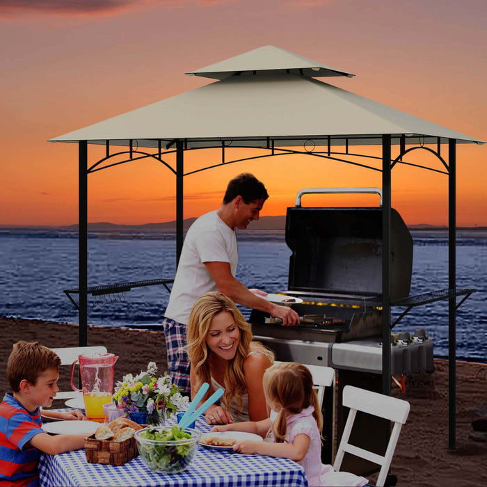 Costway 8' X 5' Grill Gazebo With 2 Shelves 7 Hooks Metal Frame Soft Top Beige
