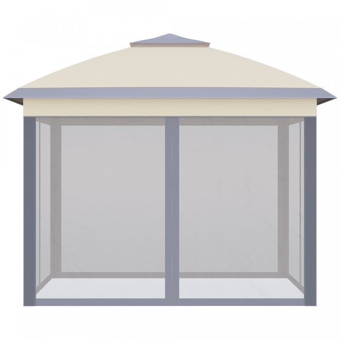 Outsunny 11' X 11' Pop-up Gazebo With Double Roof Carrying Bag, Beige And Grey