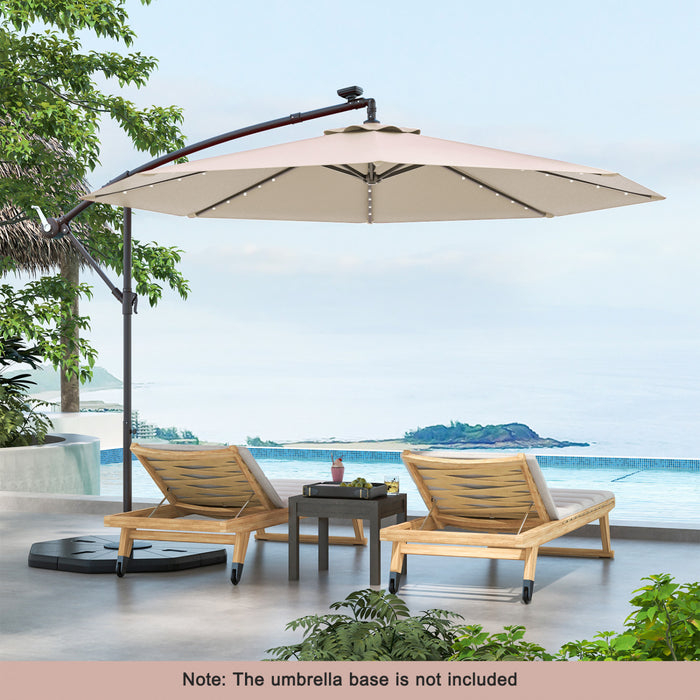 Costway 10 Ft Patio Solar LED Offset Umbrella 40 Lights Crank Cross Base Beige